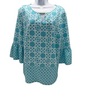 RUBY RD Women's Blouse 14 Ruffle‎ Sleeve Sky Blue White Spring Easter Career
